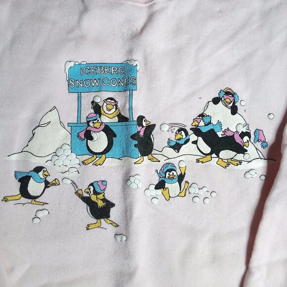 Vintage Iceberg Snowcones Penguins Snow Winter Mockneck Sweatshirt - Picture 1 of 5